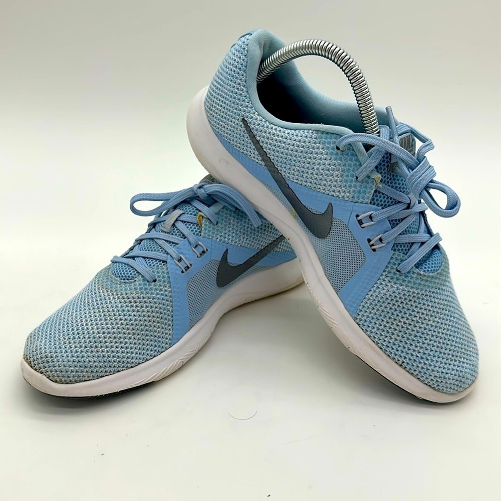 Nike FLEX Trainer 8AMP Training Shoes Blue With Metallic Cool Grey Size Womens 8